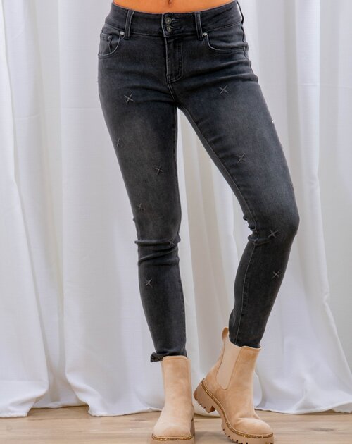 Lange broek  Beverly jeans met strass grijs
