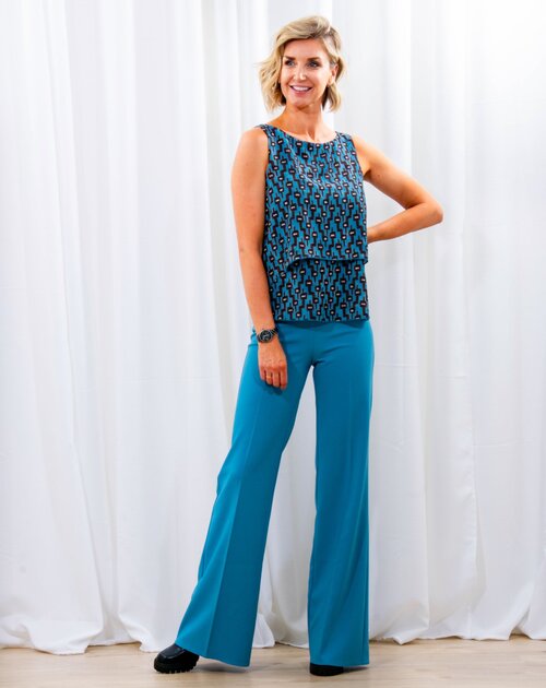 Bloes zonder mouw Rachele blauw bruin print - 2