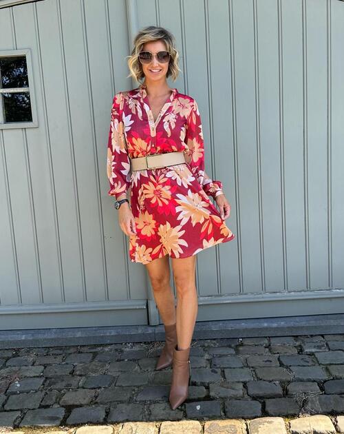 Jurk lange mouw Angelica rood print