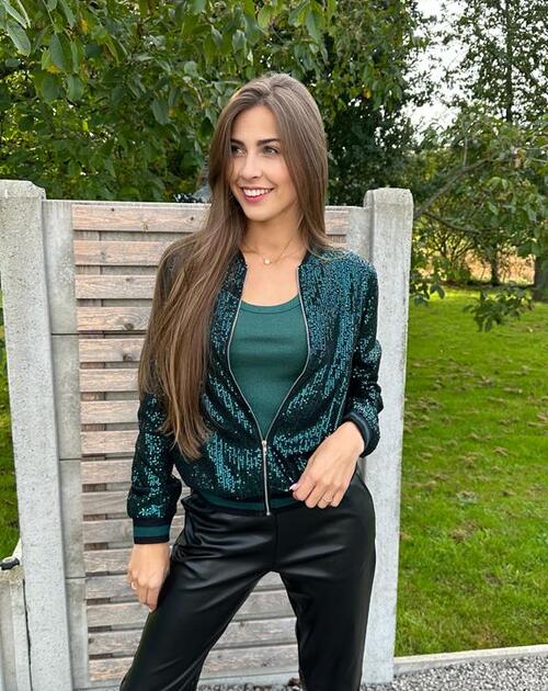 gilet met rits en paillettes Adalicia groen