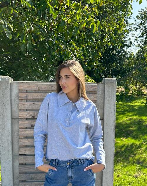 Polo lange mouw Alvada met knoopjes grijs 