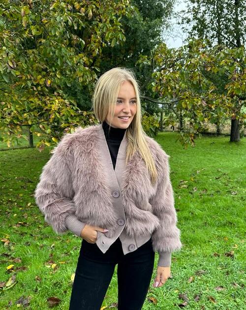 gilet met knopen en fur Evi taupe