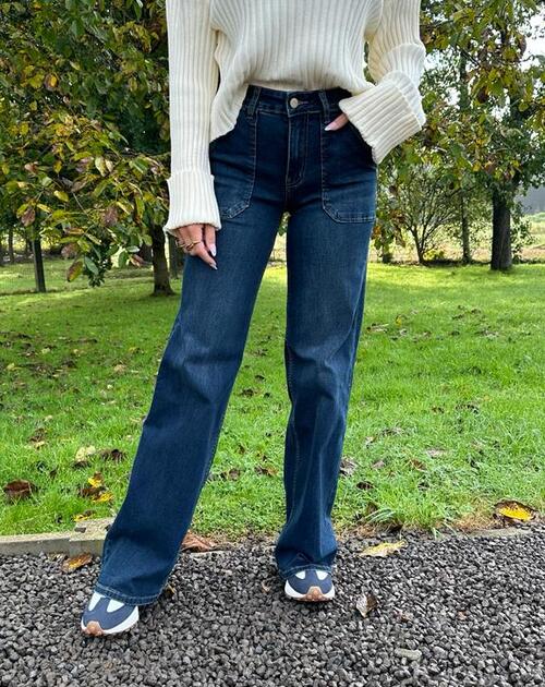 jeans blauw grote zakken vooraan wide Saar