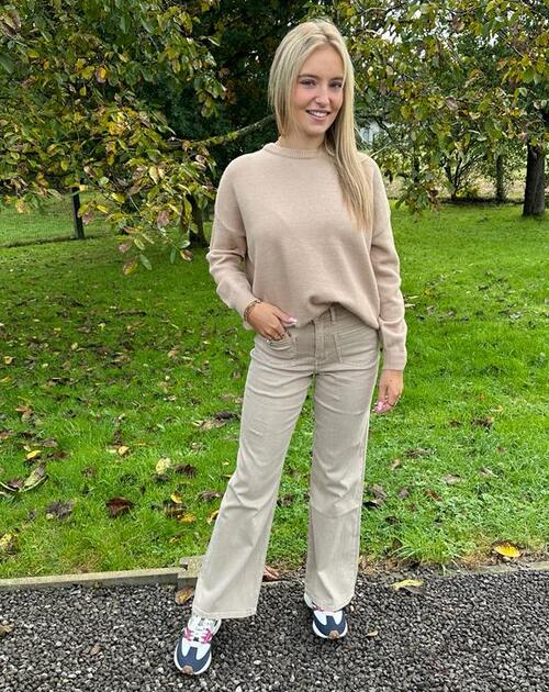 trui lange mouw Fleur ronde hals camel