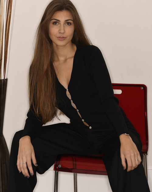 gilet Clodia lange mouw zwart met knoopjes strass