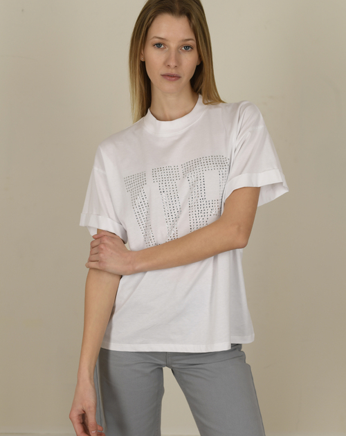 T-shirt Laura korte mouw met opschrift in strass