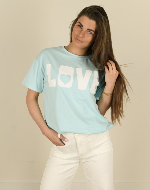 T-shirt Love korte mouw aqua