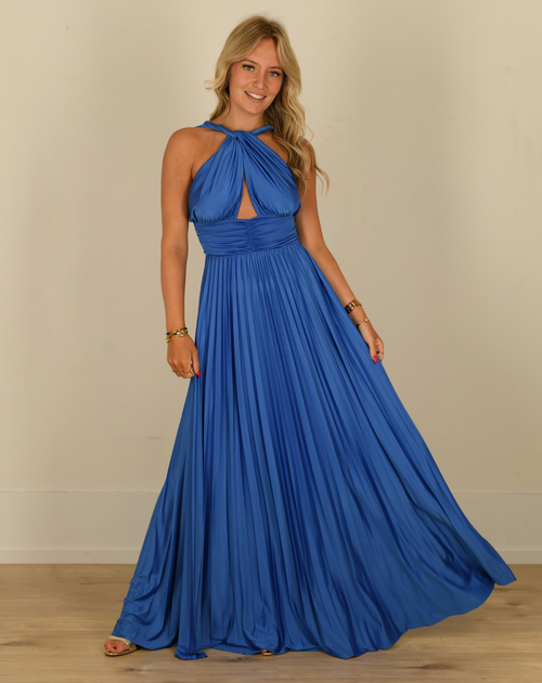 lange jurk met plooien helblauw