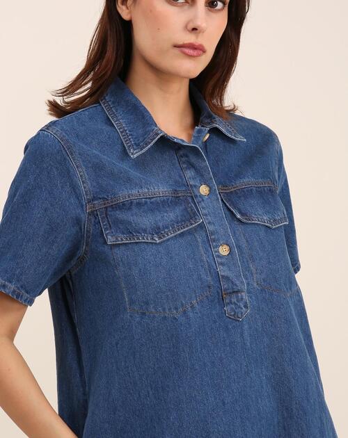 Denim jurk korte mouw - 2