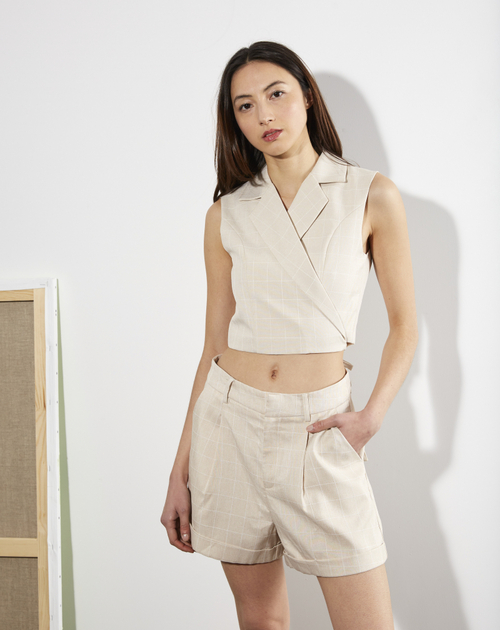 Short beige geruit