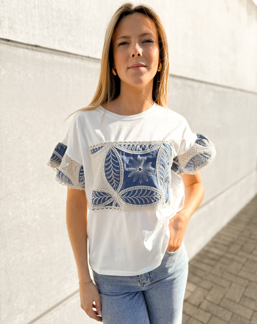 T-shirt korte mouw met jeansaccent