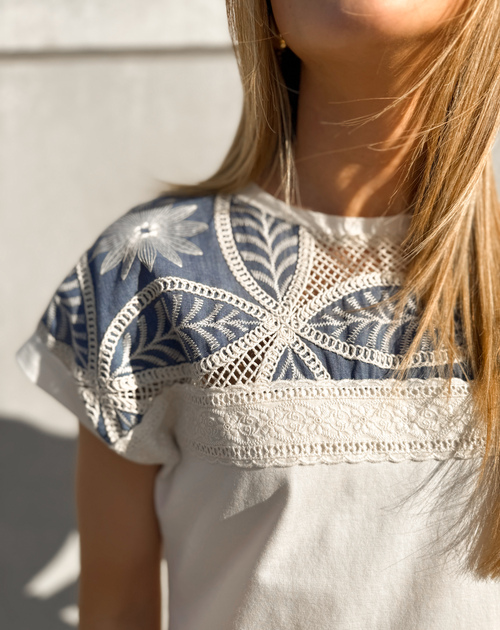 T-shirt korte mouw met jeansaccent - 2