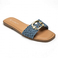 Instapper jeansblauw met gesp goud