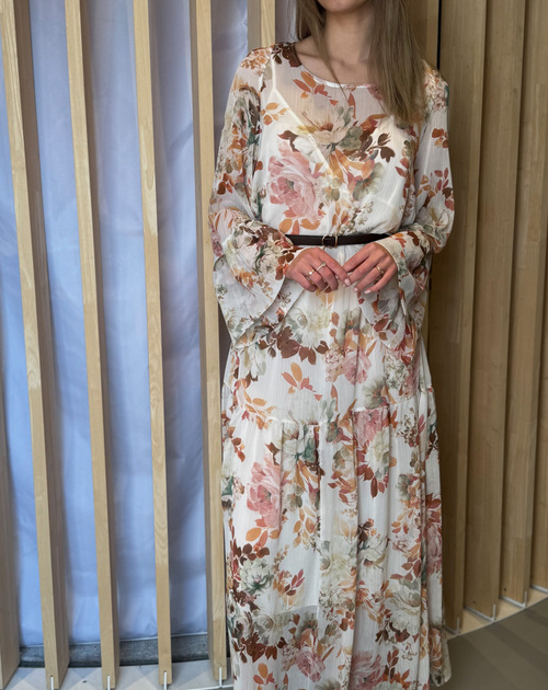 Lange jurk met bloemenprint beige