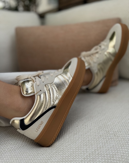 Sneaker dames wit-goud met veters