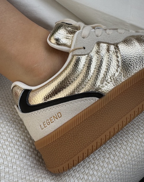 Sneaker dames wit-goud met veters - 2