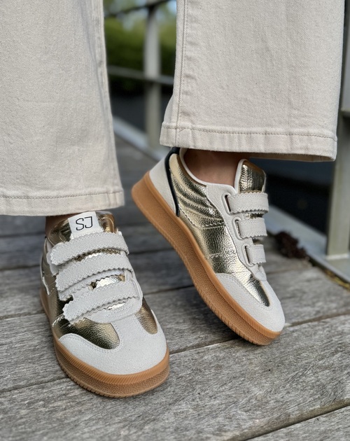 Sneaker wit-goud met velcro