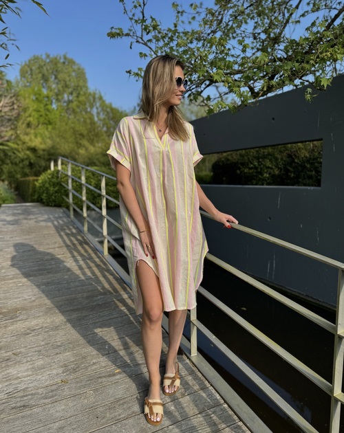 Jurk katoen gestreept fluo touch