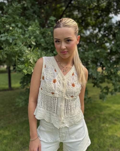 gilet met knoopjes bloem camel