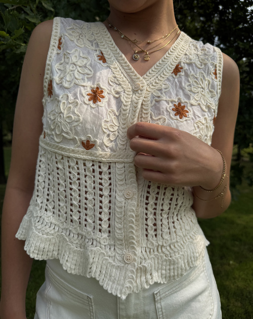 gilet met knoopjes bloem camel - 2
