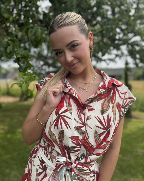 bloes zonder mouw knoop print