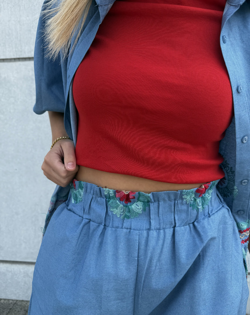lange broek denimkleur met borduring - 2