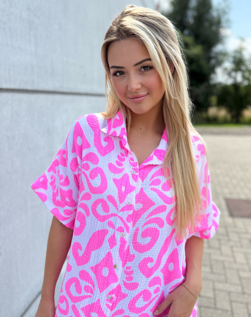 doorknoopjurk korte mouw met fluo accent - 2