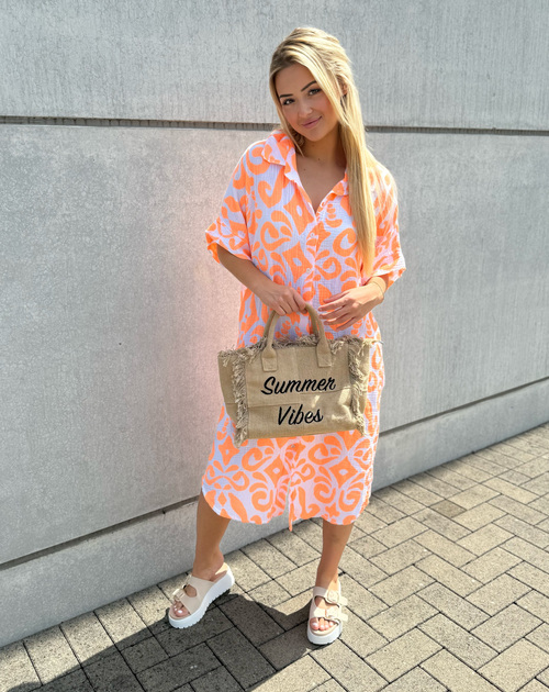 doorknoopjurk korte mouw met fluo accent