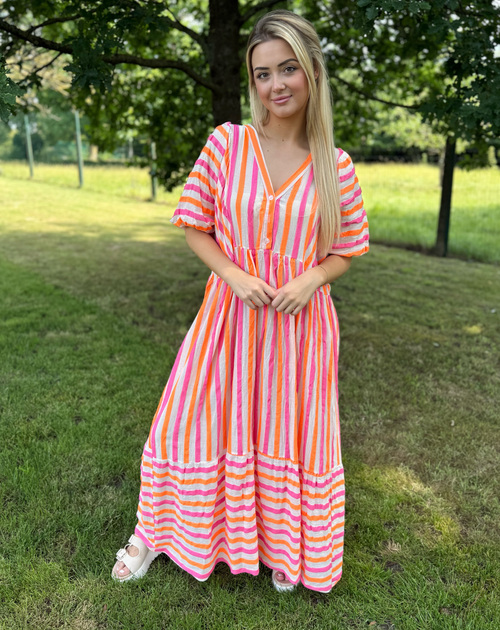 lange jurk met flou accent en v hals