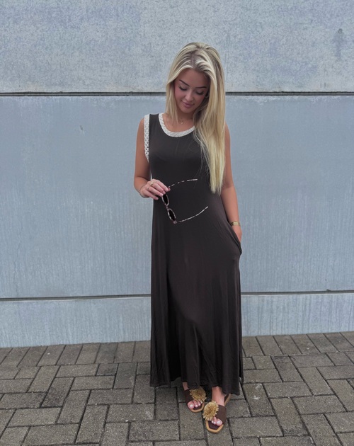 jurk lang mouwloos effen - 2