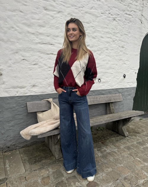 lange broek jeans wide en broderie in taille en achterzak