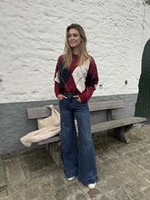lange broek jeans wide en broderie in taille en achterzak