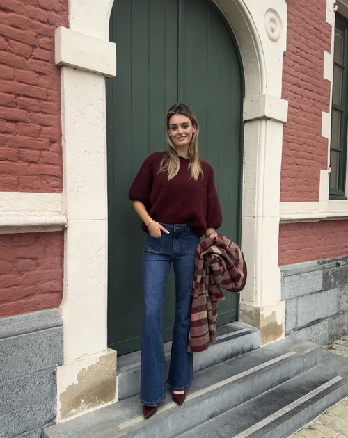 lange broek jeans blauw met opzetzakken bootcut