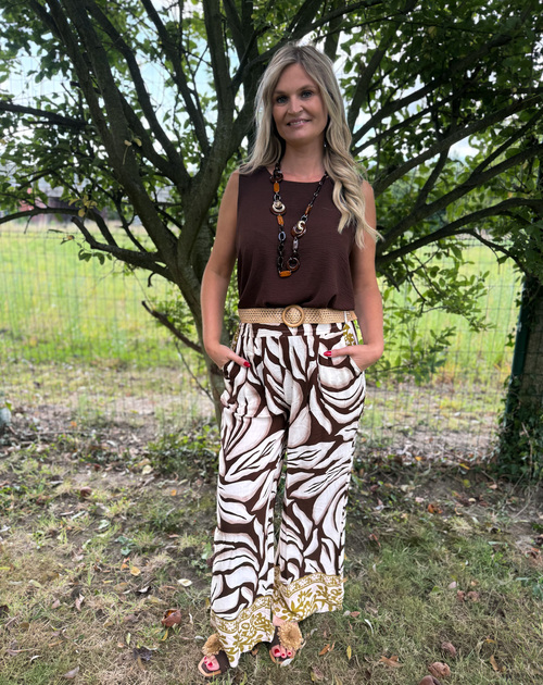 lange broek met print en riem