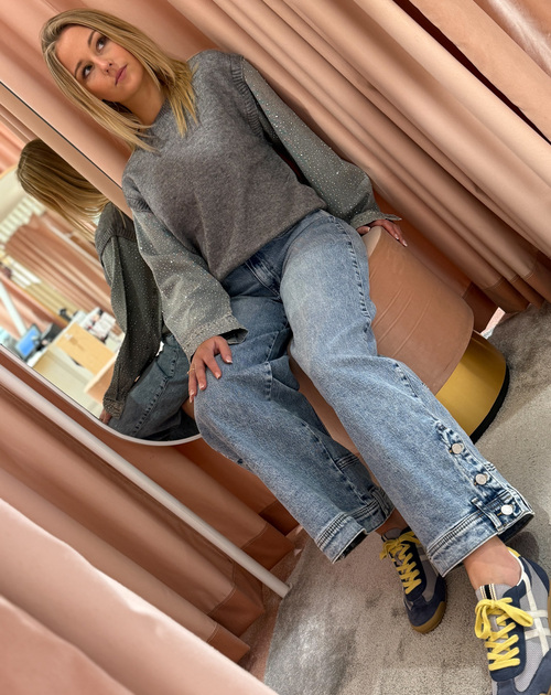 Trui met denimmouw met strass - 2