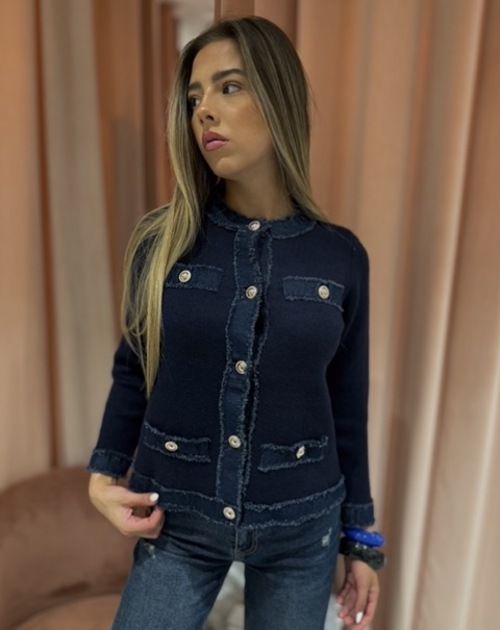 Gilet met knopen met jeansaccenten