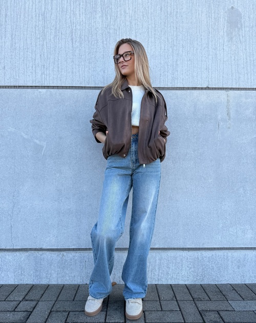 Blouson daim met steekzakken licht oversized - 2