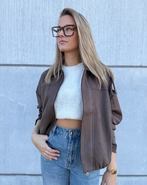 Blouson daim met steekzakken licht oversized