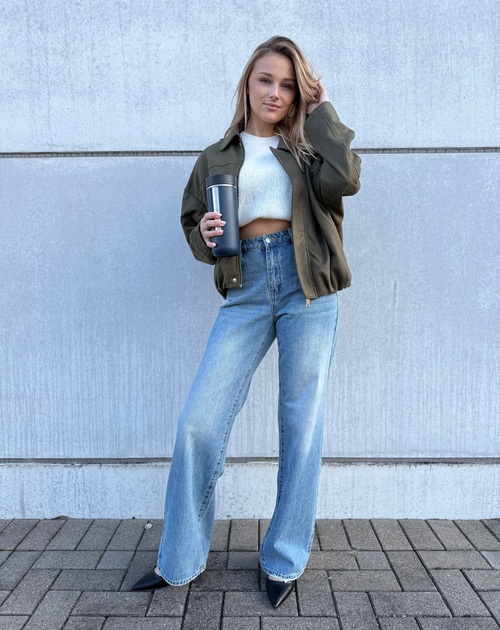 Blouson daim met steekzakken licht oversized - 2