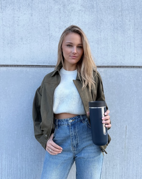 Blouson daim met steekzakken licht oversized