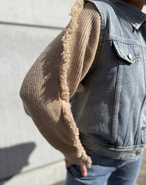 jeansvest met gebreide mouw - 2
