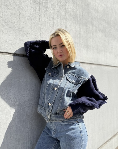 jeansvest met gebreide mouw