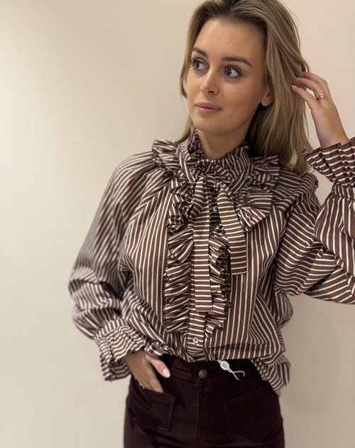 bloes lange mouw gestreept met jabot